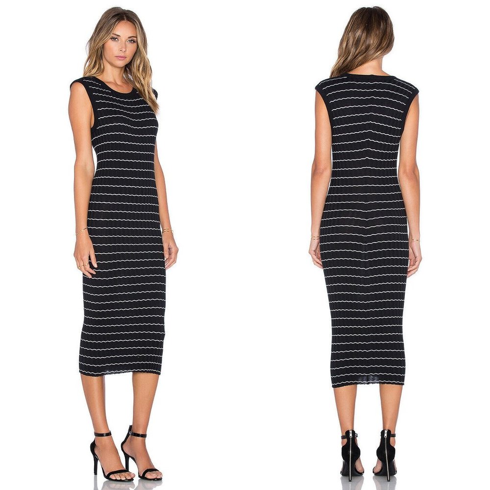 ENZA COSTA Black and White Midi Dress SIZE MEDIUM